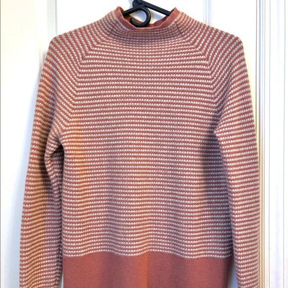 Club Monaco Women’s Cashmere Knit Striped Mock Neck Sweater in Gray and Rose - Picture 1 of 5